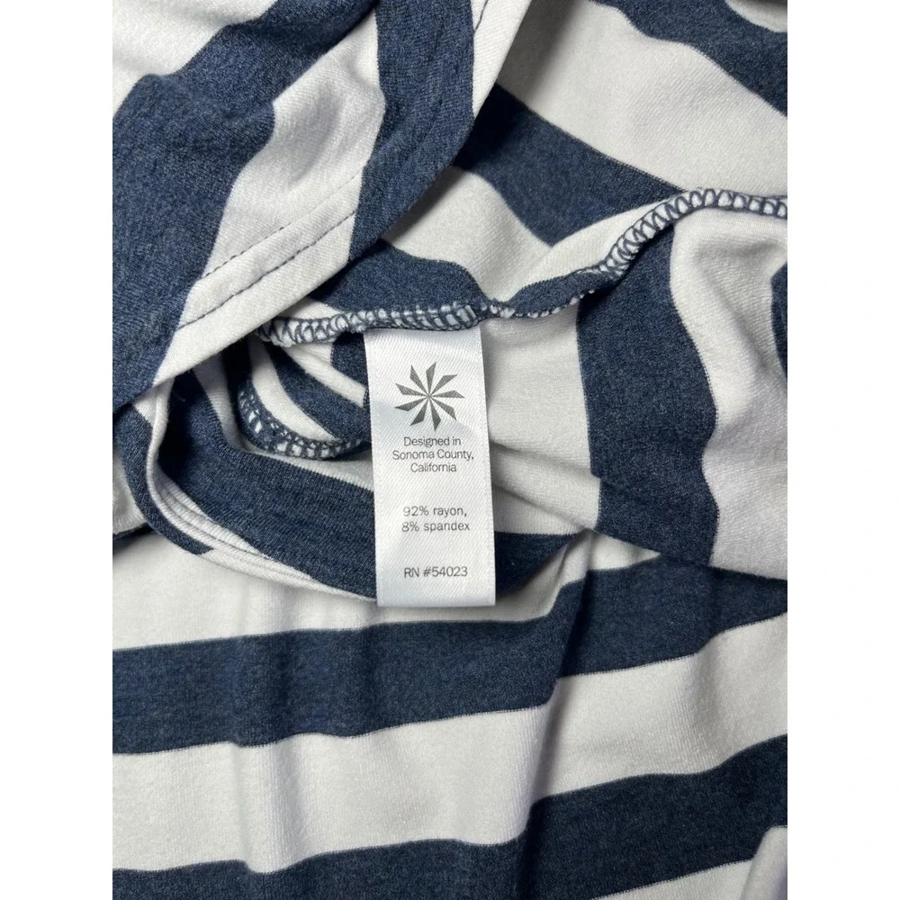 Athleta Skirt Wrap Front Midi L Navy White Striped Tulip Hem Stretch Coastal